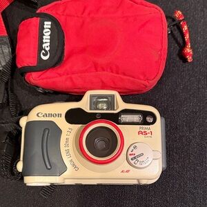 Canon Prima AS-1 Date Camera - Beige and Black with Red Accents